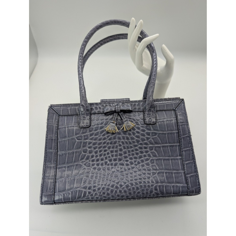 Vintage Liz Claiborne Blue Croc Embossed Satchel - Tassel Bow Handbag